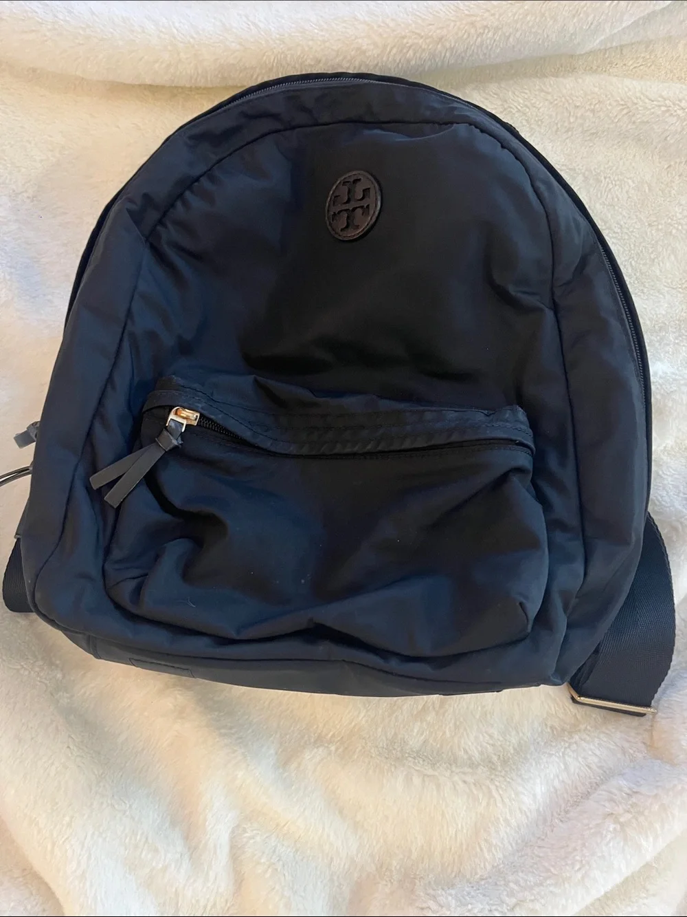Tory Burch Black Lightweight Nylon Backpack with Logo Patch